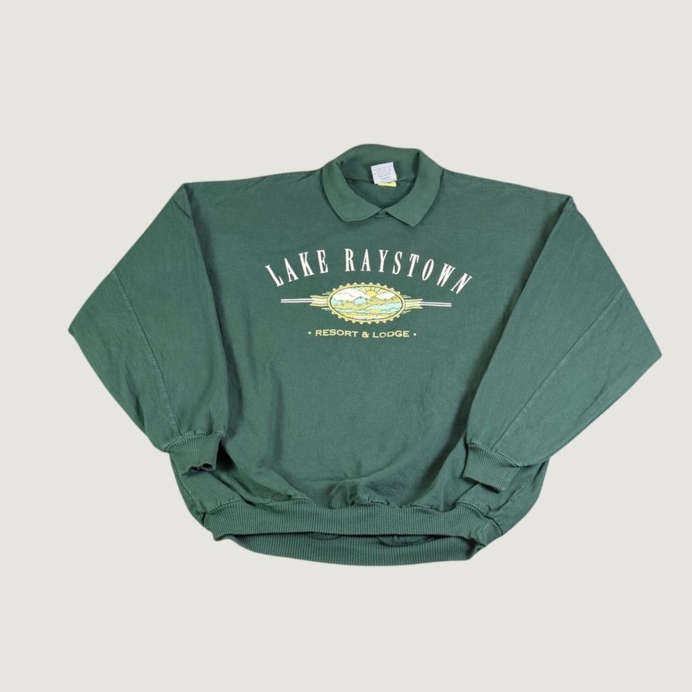 Vintage Time Out Lake Raystown Resort & Lodge Collared Sweatshirt Green XL USA